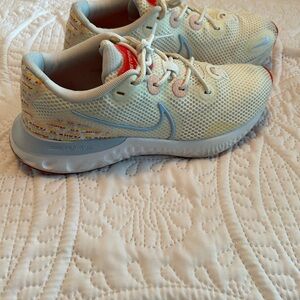 Nike Renew Run Athletic Shoes - Cream and Light Blue